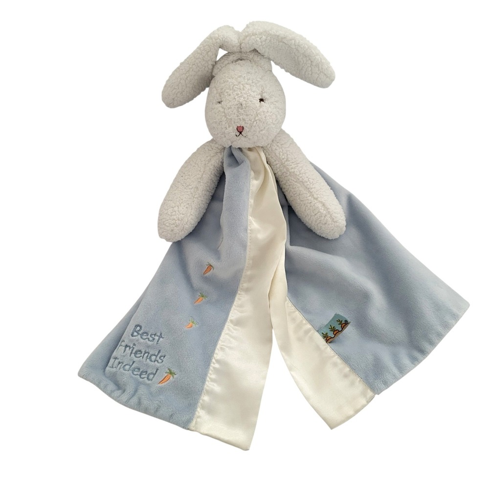 Bunnies by the Bay Security Lovey Rabbit White Blue Best Friends Embroidered
